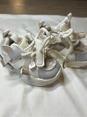 Toddler White and Light Gray Athletic Sneakers